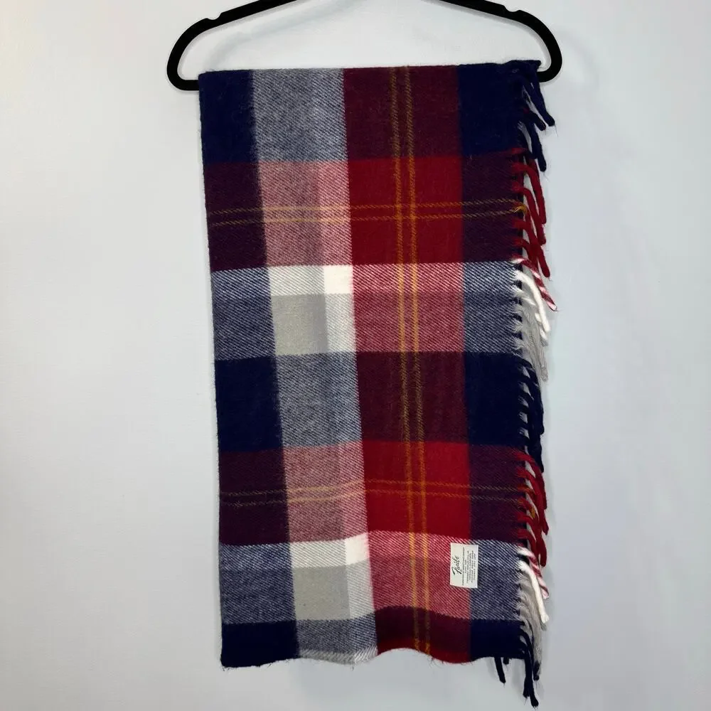Vintage Faribo Faribault Woolen Mill Company Plaid Red Blue Wool Throw Blanket